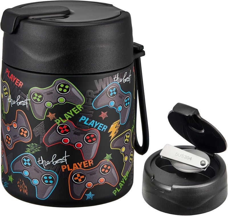 Howeemo 17oz Soup Thermo for Hot Food Kids,Insulated Food Jar with Spoon,Thermo Hot Food Lunch Container,Wide Mouth Leakproof Stainless Steel Lunch Box for School-Black Game - Image 1